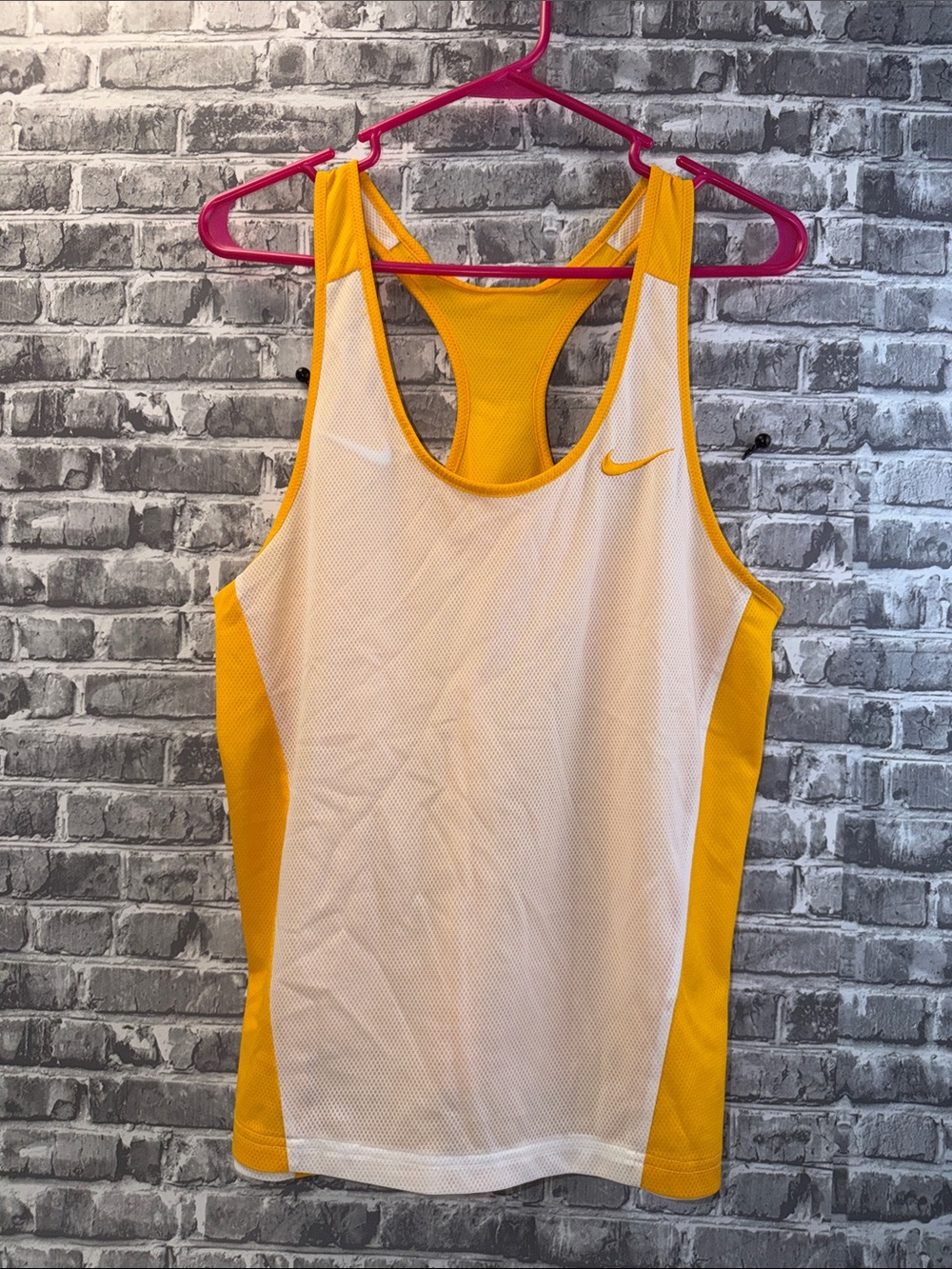 Nike White and Yellow reversible Mesh Racerback Tank